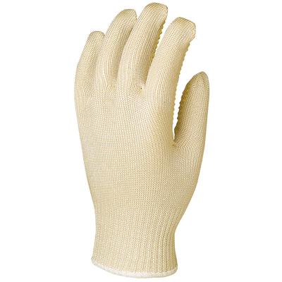 Kötött vékony fehér abralon/nylon kesztyű, sárga pöttyös